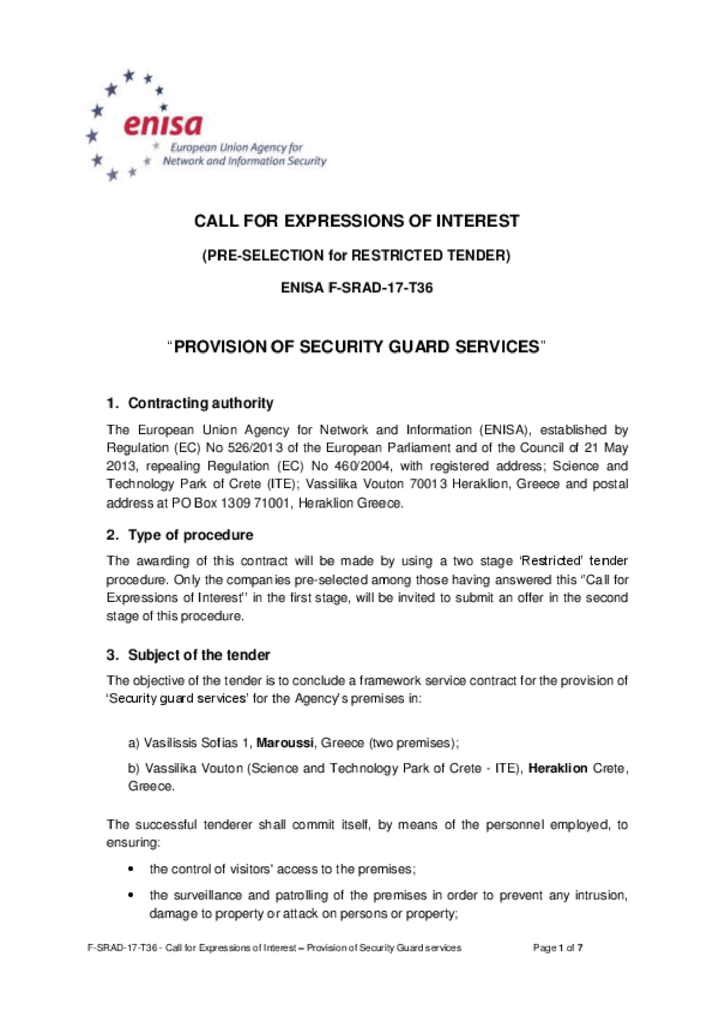 Call for Expression of Interest â€” ENISA