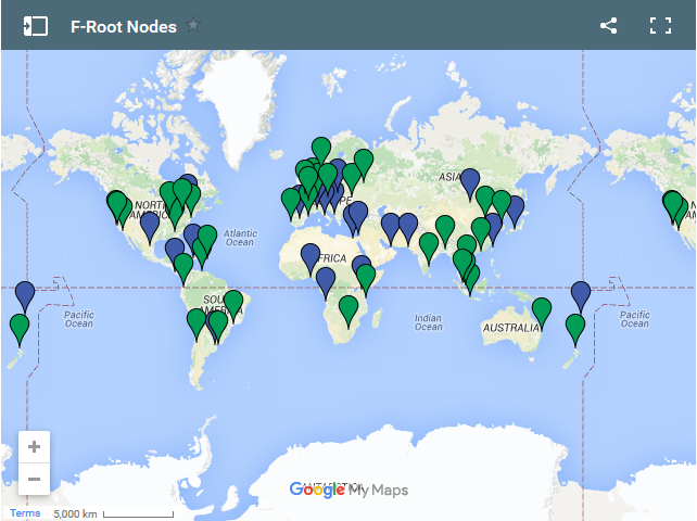 Locations for the "F" root server (source: ISC) 