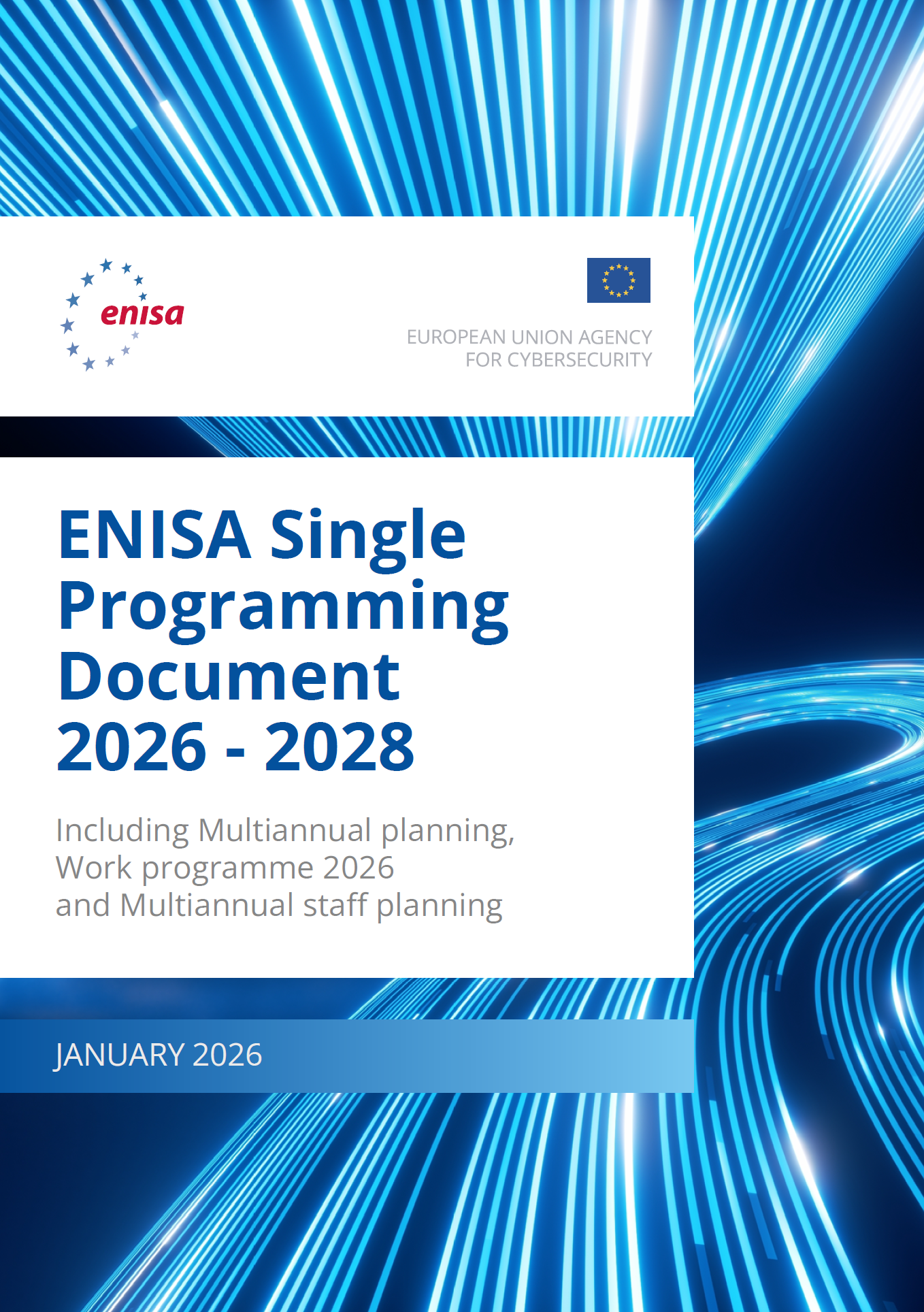 Cover image of the ENISA Single Programming Document 2026-2028, published in January 2026