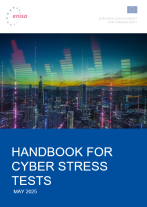 Publication cover for Handbook for Cyber Stress Tests - Skyline image with different metrics visual