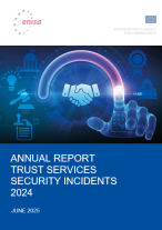 Trust Services Security Incidents 2024, annual report cover depicting a handshake and icons relevant to trust services