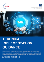 Cover of the publication titled “NIS 2 Implementation Guidance,” featuring hand icons related to cybersecurity and the NIS 2 logo in the centre, with “June 2025” noted at the bottom.