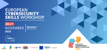Visual promoting the European Cybersecurity Skills Workshop, taking place on 20–21 November 2025 in Brussels.