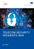 ENISA report cover: "Telecom Security Incidents 2024", published July 2025, with cybersecurity-themed imagery.