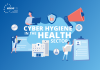 Cyber hygiene in the health sector illustration with medical staff, hospital, and cybersecurity icons, by ENISA
